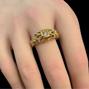 Intricate Gold Tone Floral Ring Size 7.5